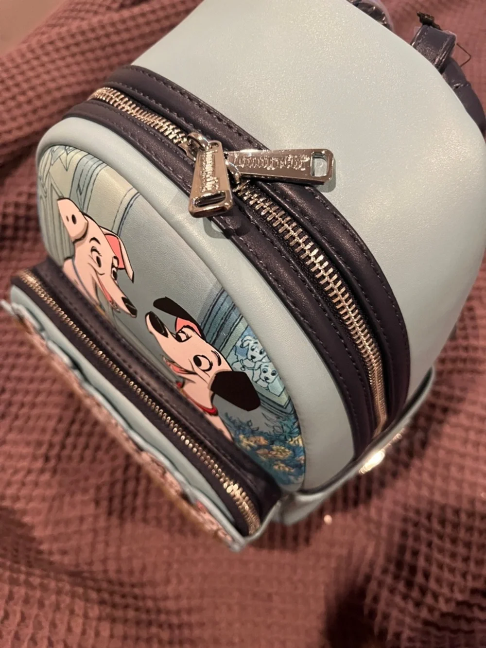 Disney Light Blue 101 Dalmatians Puppy Basket Mini Backpack Loungefly rare